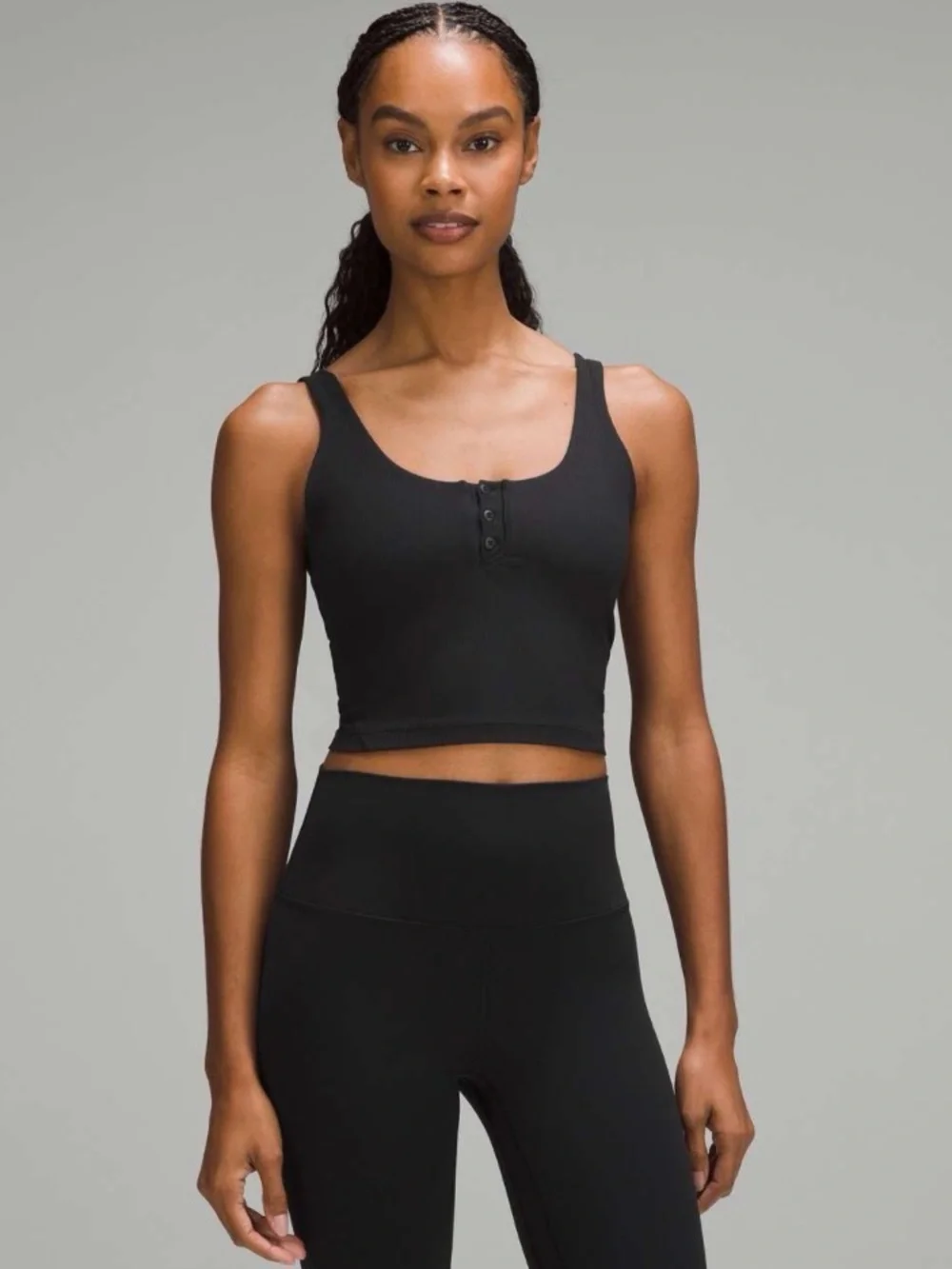 Lululemon Black Ribbed Henley Crop Tank Top - Women
